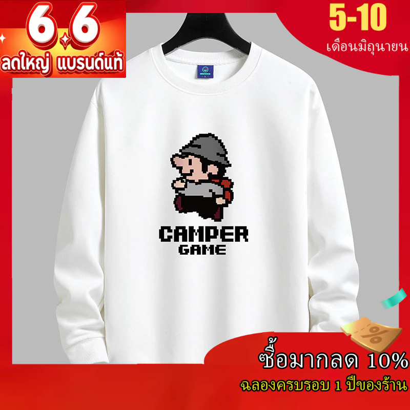 ใหม่เสื้อสเวตเตอร์คอกลมสีขาวผู้ชายสไตล์อเมริกันสตรีทสไตล์เสื้อสเวตเตอร์ทรงหลวมเสื้อแจ็คเก็ตแขนยาวอินเทรนด์