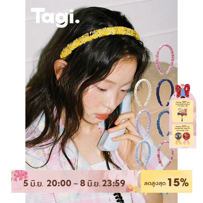Tagi. i Imagine Pleated Hairband Fabric Versatile Floral Headband ที่คาดผมแบบจีบในจินตนาการ