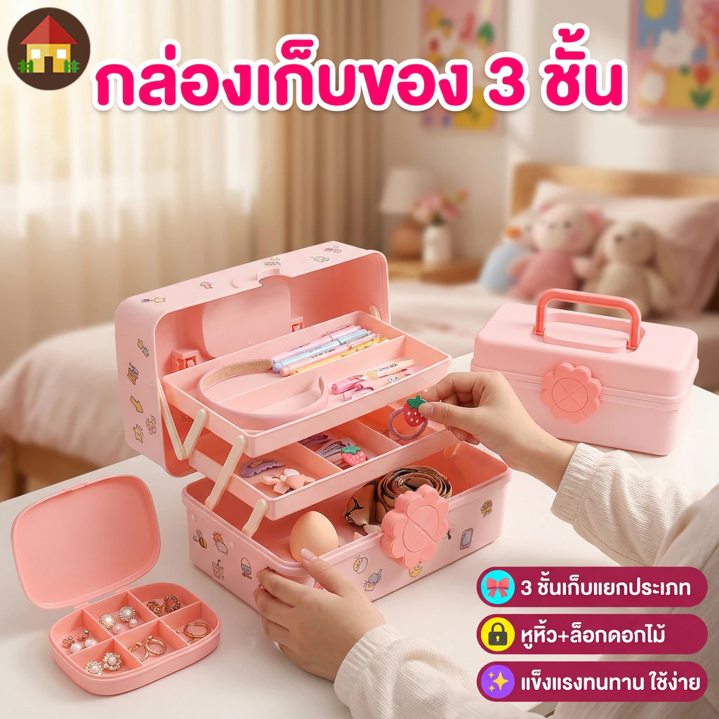 กล่องเก็บของอเนกประสงค์  3ชั้น หัตถกรรมกล่องเก็บพลาสติกอเนกประสงค์อุปกรณ์ผมออแกไนเซอร์ที่มีการจัดการศิลปะและงานฝีมือออแกไนเซอร์