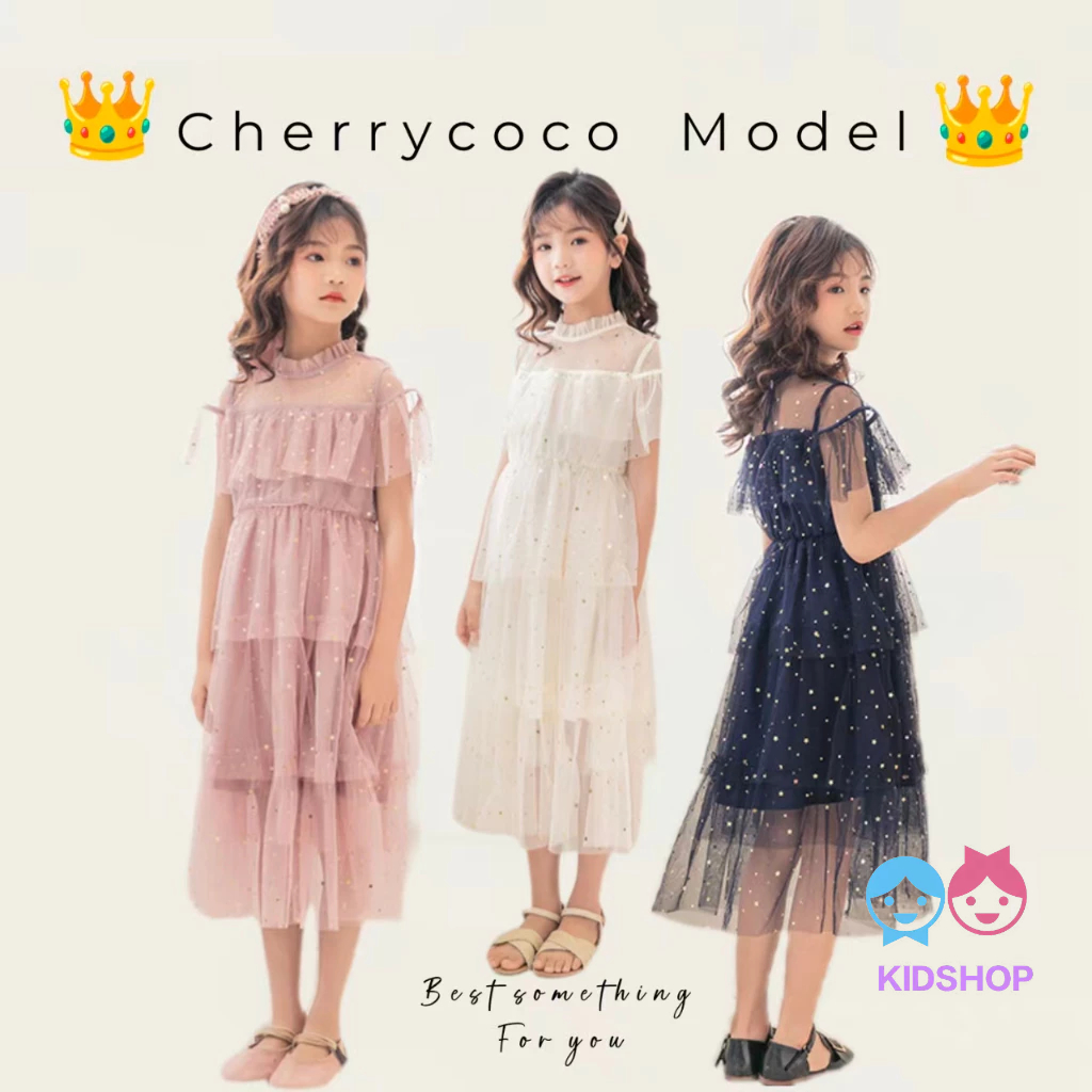 กระโปรงผ้าโปร่งปักเลื่อมดาว/ฤดูร้อนชุดเดรสสาวเกาหลีสไตล์ใหม่
