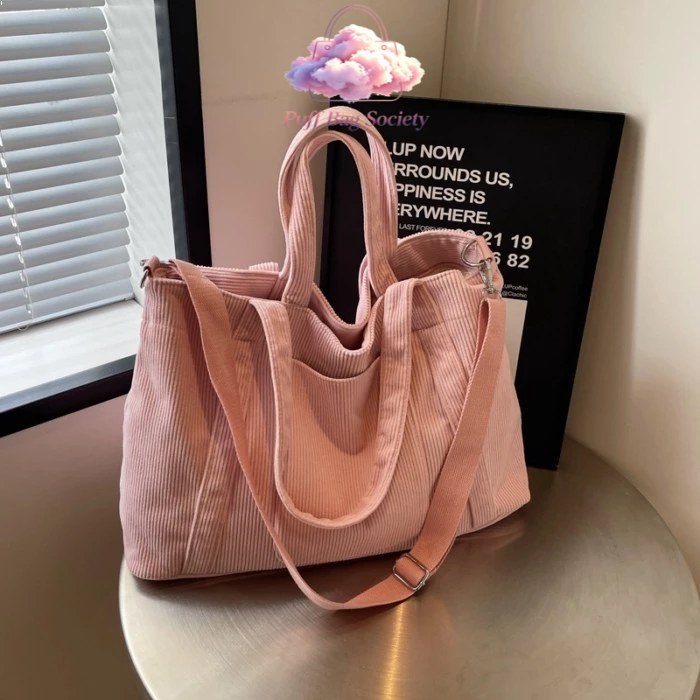 2026 Retro Corduroy Tote Bag, กระเป๋าสะพายข้างและกระเป๋าถือความจุขนาดใหญ่, กระเป๋าผู้หญิงสําหรับการเดินทางเพื่อธุรกิจสั้นและการเดินทาง