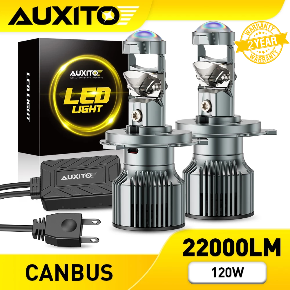 AUXITO 2 ชิ้น Y19 เลนส์ LED 120 วัตต์ 22000LM H4 9003 HB2 LED โปรเจคเตอร์เลนส์ไฟหน้ารถ Hi/Lo Beam Canbus 6500 พัน