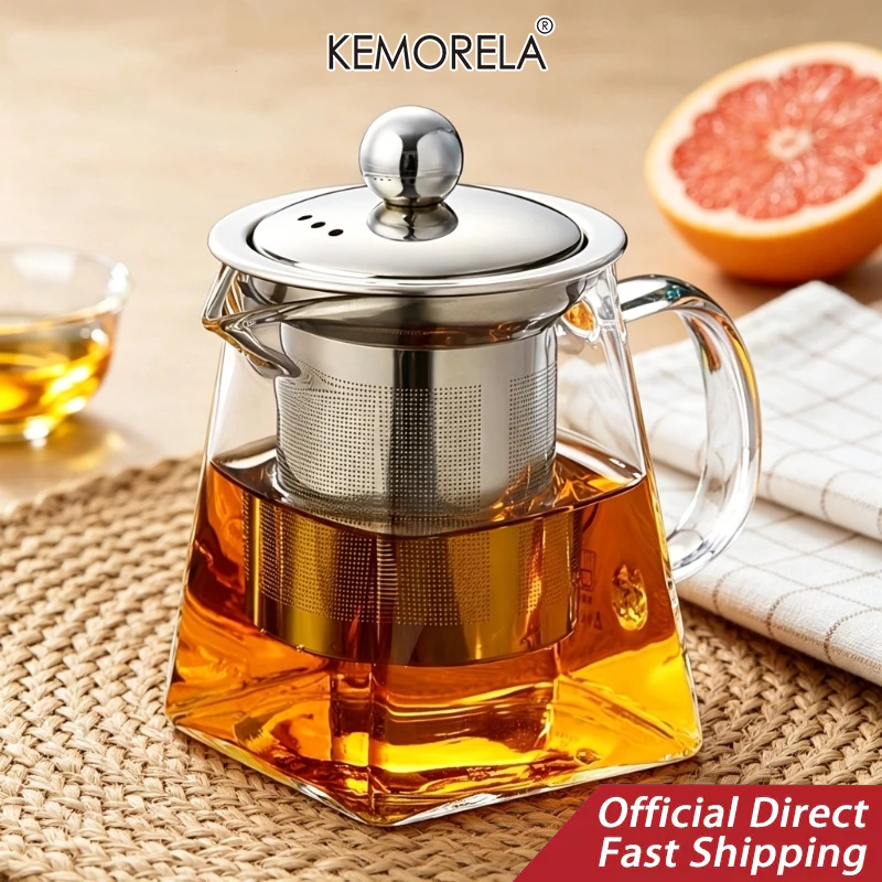 KEMORELA 1ชิ้น,กาน้ําชาแก้วความจุขนาดใหญ่พร้อมตัวกรองสแตนเลส-กาน้ําชาหนาทนความร้อนสูงเหมาะสําหรับใบชาหลวมชาสมุนไพรและชาดํา