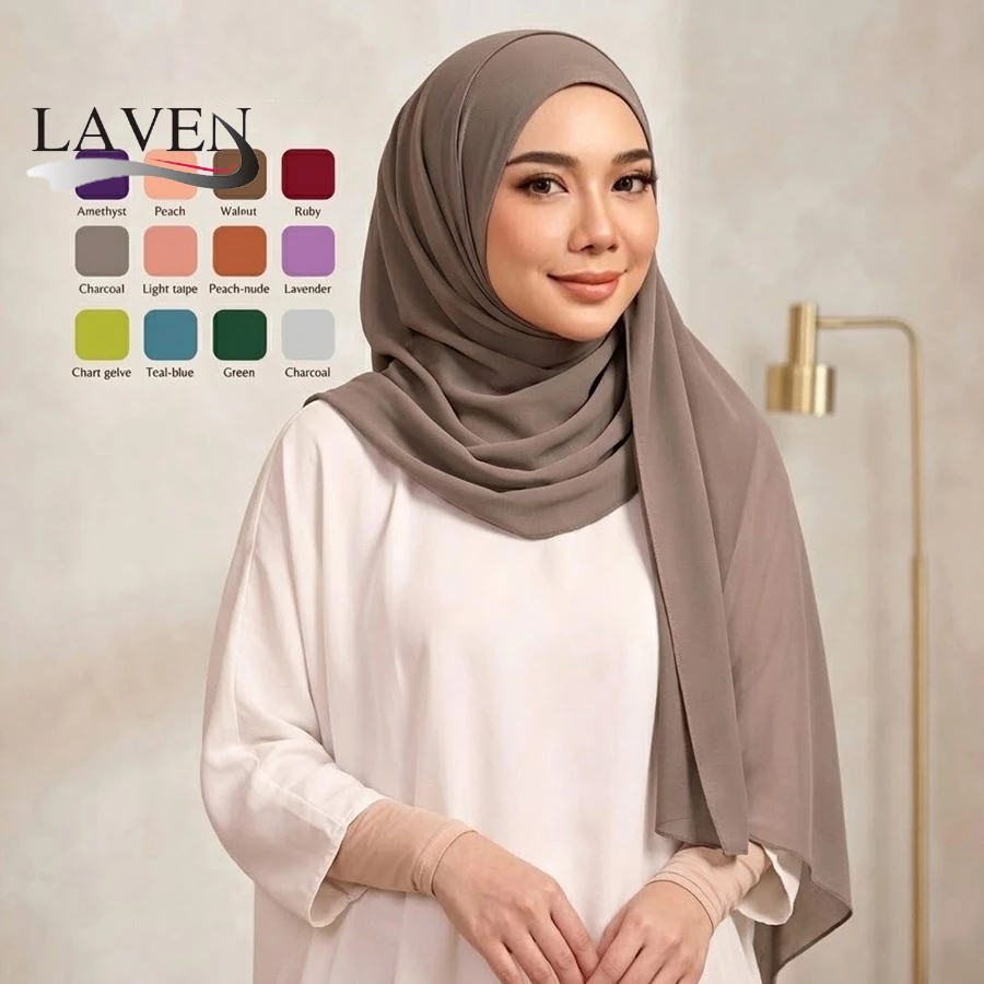 Laven Candy สีเพิร์ลชีฟองผ้าคลุมไหล่ Tudung ธรรมดา Georgette Headscarf ผ้าคลุมไหล่ Foulard Femme มุสลิม Hijab Veil