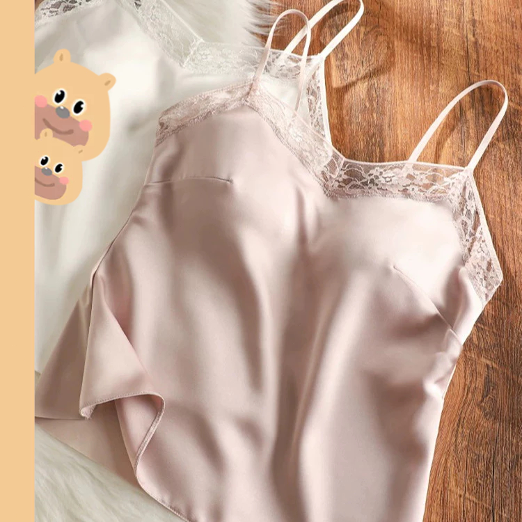 bearbra เสื้อกั๊กสตรี ลูกไม้ ซาติน เสื้อครอปทรงเข้ารูปงานสวย แฟชั่นเซ็กซี่ผู้หญิง