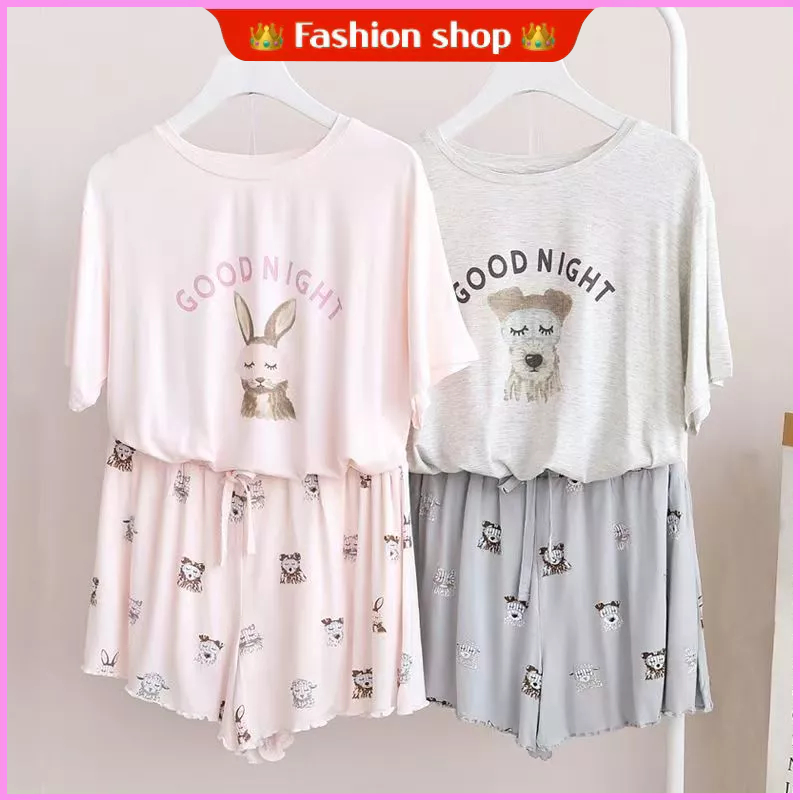 Gummy Bear การ์ตูน Modal ชุดนอนผู้หญิงกางเกงขาสั้นแขนสั้นฤดูร้อนเสื้อสวมหัวหวาน Loungewear ชุดบาง