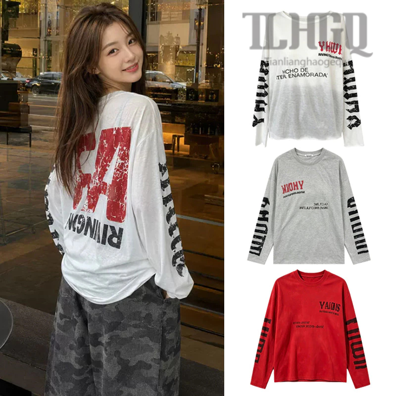 เสื้อป้องกันแสงแดดปิดไหล่แขนยาวผู้หญิงลําลองหลวมพอดีด้านบน