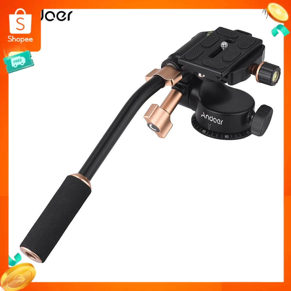 Andoer Q08S หัวหมุนกล้อง อะลูมิเนียมอัลลอย 3 มิติ พร้อมแฮนด์จับ รับน้ำหนัก 6kg รองรับหมุน 360° ถ่ายภาพพาโนรามา ขาจาน จุดยึดสกรูขนาด 1/4 นิ้ว และรูสกรูขนาด 3/8 นิ้ว หมุน 360° หัวกล้อง หัวขาตั้งกล้อง
