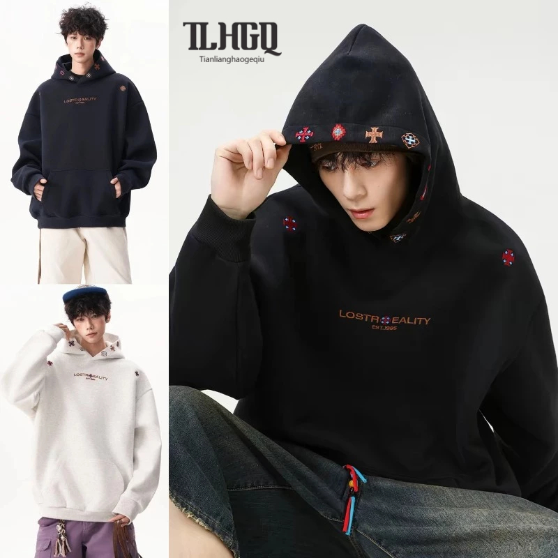 TLHGQ เสื้อกันหนาวมีฮู้ดผู้ชายยอดนิยมแฟชั่นเสื้อลําลองหลวม