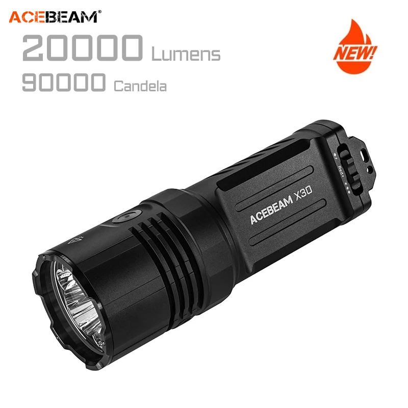 ACEBEAM X30 ไฟฉายกําลังสูง Triple XHP70.2 LED Dual 21700 สีขาวสีแดงยุทธวิธีค้นหากู้ภัย IP68 ไฟฉายกันน้ํา
