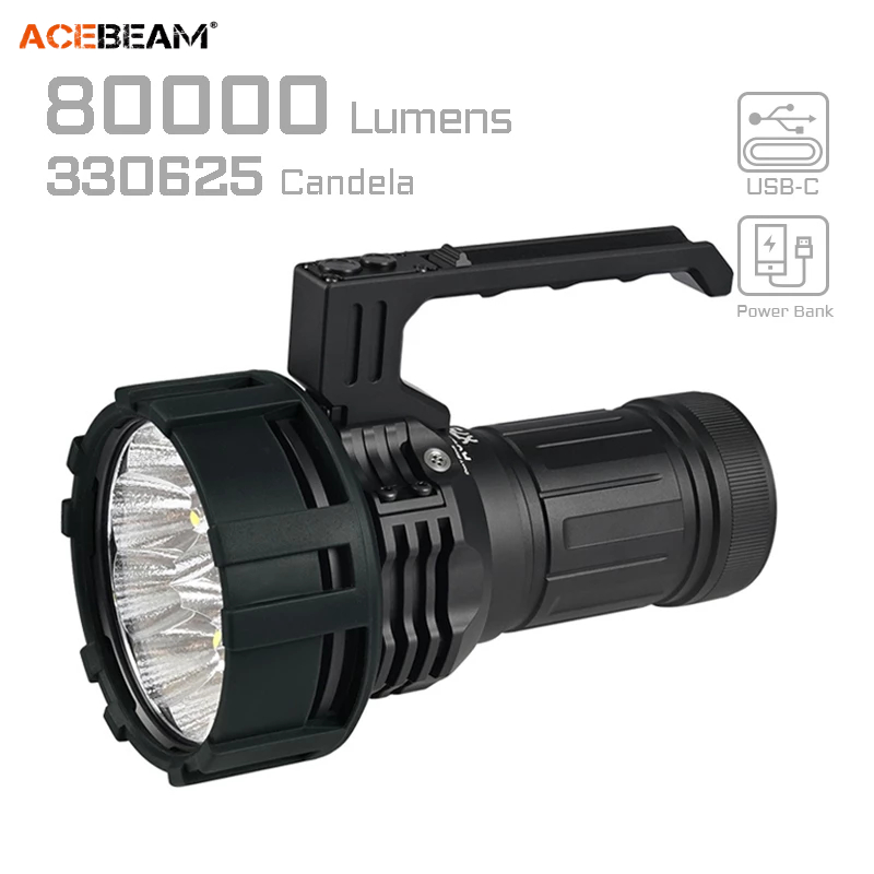 ACEBEAM X75 ไฟฉาย 80000LM PD100W USB-C Fast Charging 421700 ชาร์จค้นหากู้ภัย Camping ไฟฉาย
