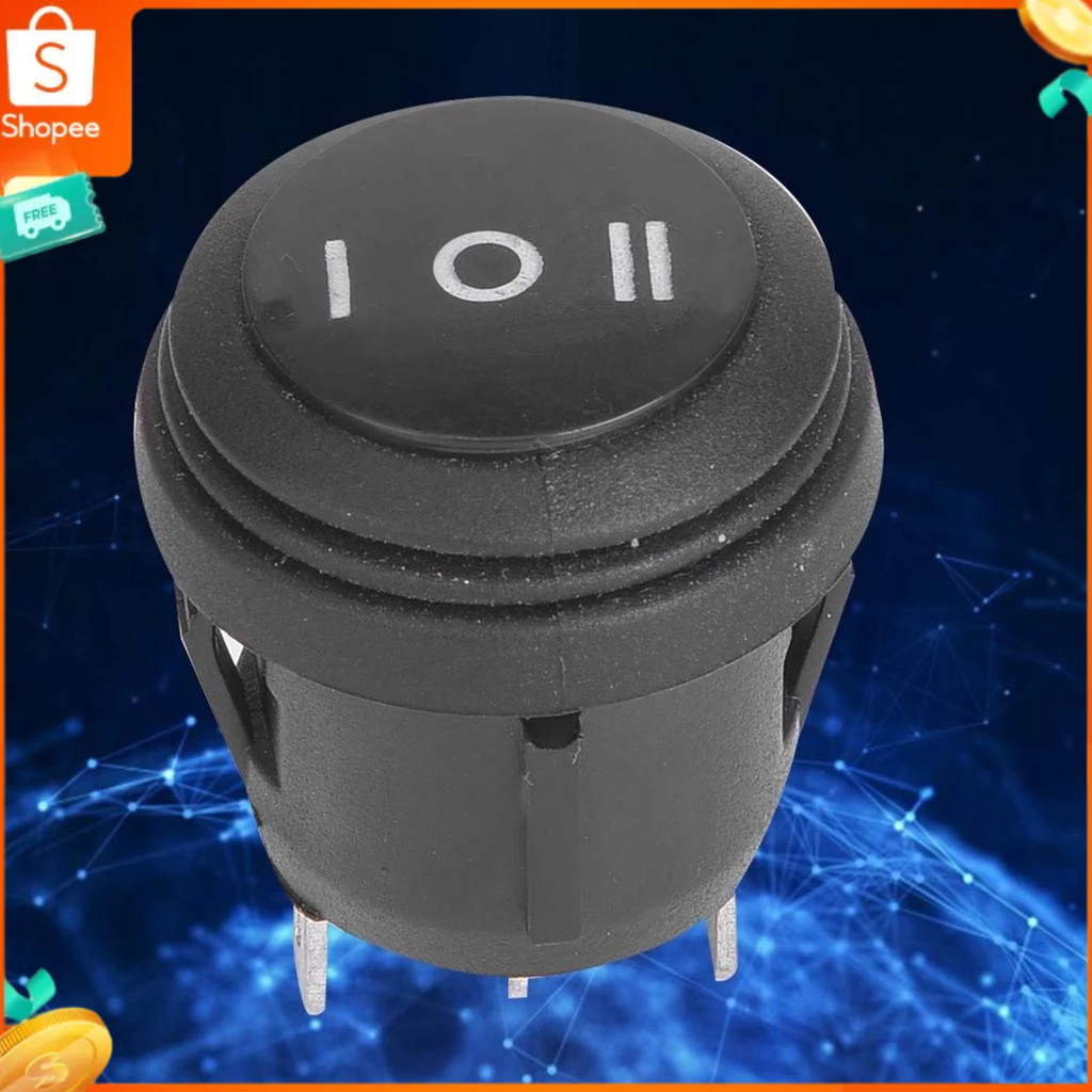 สวิตช์เรือ สวิตช์รถยนต์”  5 ชิ้น 3 ตำแหน่ง ON/OFF/ON สีดำ Round Rocker Switch Pin 10A/125V 6A/250V