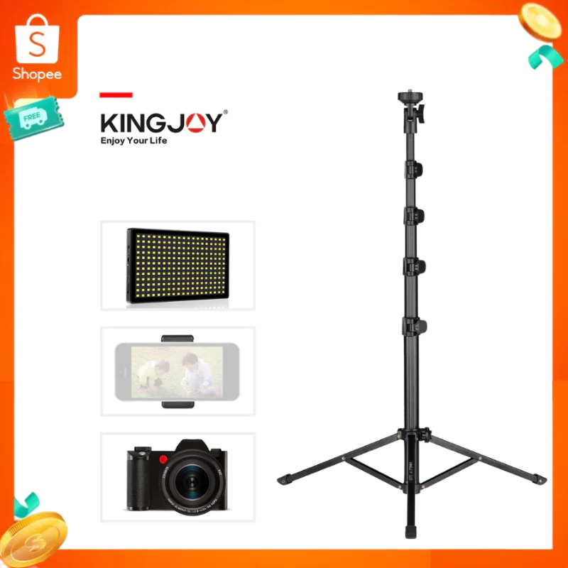 Kingjoy FL019 ขาตั้งกล้อง อลูมิเนียมอัลลอยด์ 1/4 นิ้ว อเนกประสงค์ สําหรับกล้อง สมาร์ทโฟน ไฟวิดีโอ อลูมิเนียม 5kg 5ขา สูง155cm ใช้กับกล้อง/มือถือ/ไฟ