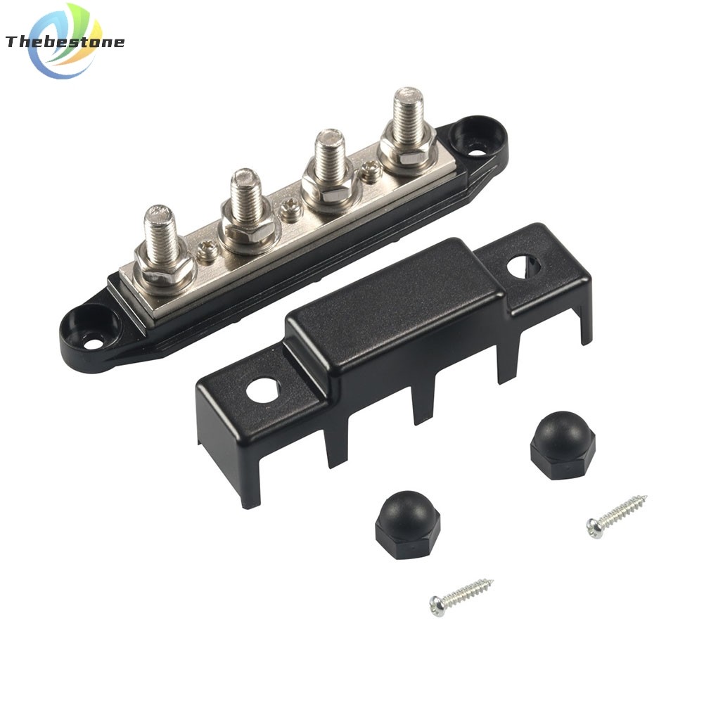 [Thebest] 12V-48V Bus Bar 2 ชิ้น,4 x M8 Terminal Studs พร้อมฝาครอบและเทอร์มินัลแหวน 150 แอมป์