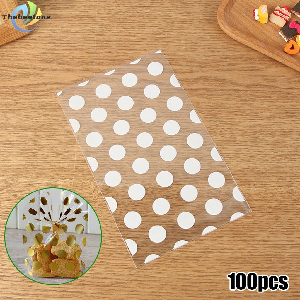 [ที่สุด] ลดล้างสต๊อก Gold White Spots Cello Cellophane for Kid Party Wedding Favour Biscuit Bags