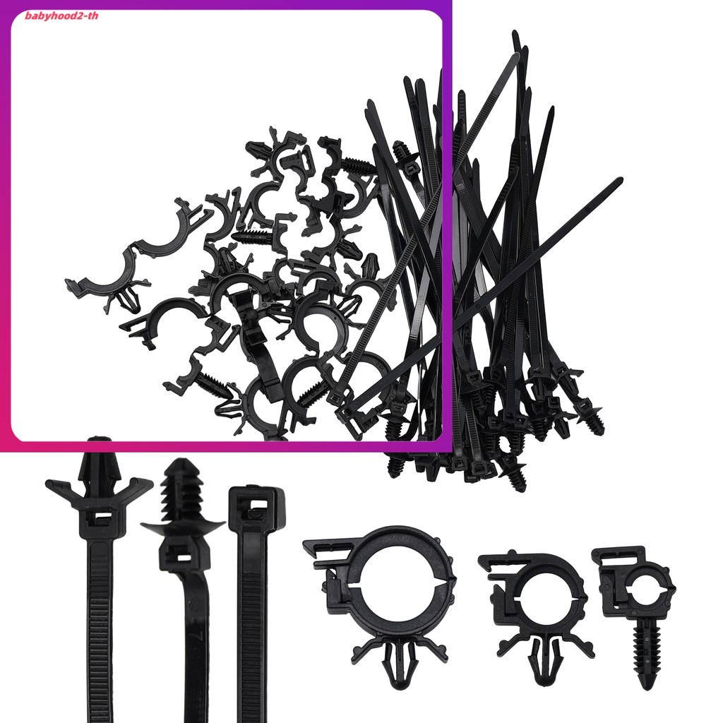 45 ชิ้น Push Mount Cable Zip Tie พร้อมคลิปหนีบลวดรถยนต์, สําหรับ Universa