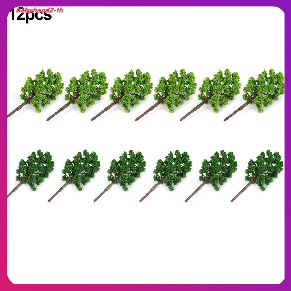 Bushy 50 มม.ต้นไม้ใน Dark & Light Green (12 ชิ้น) สําหรับเค้าโครง N / OO Gauge