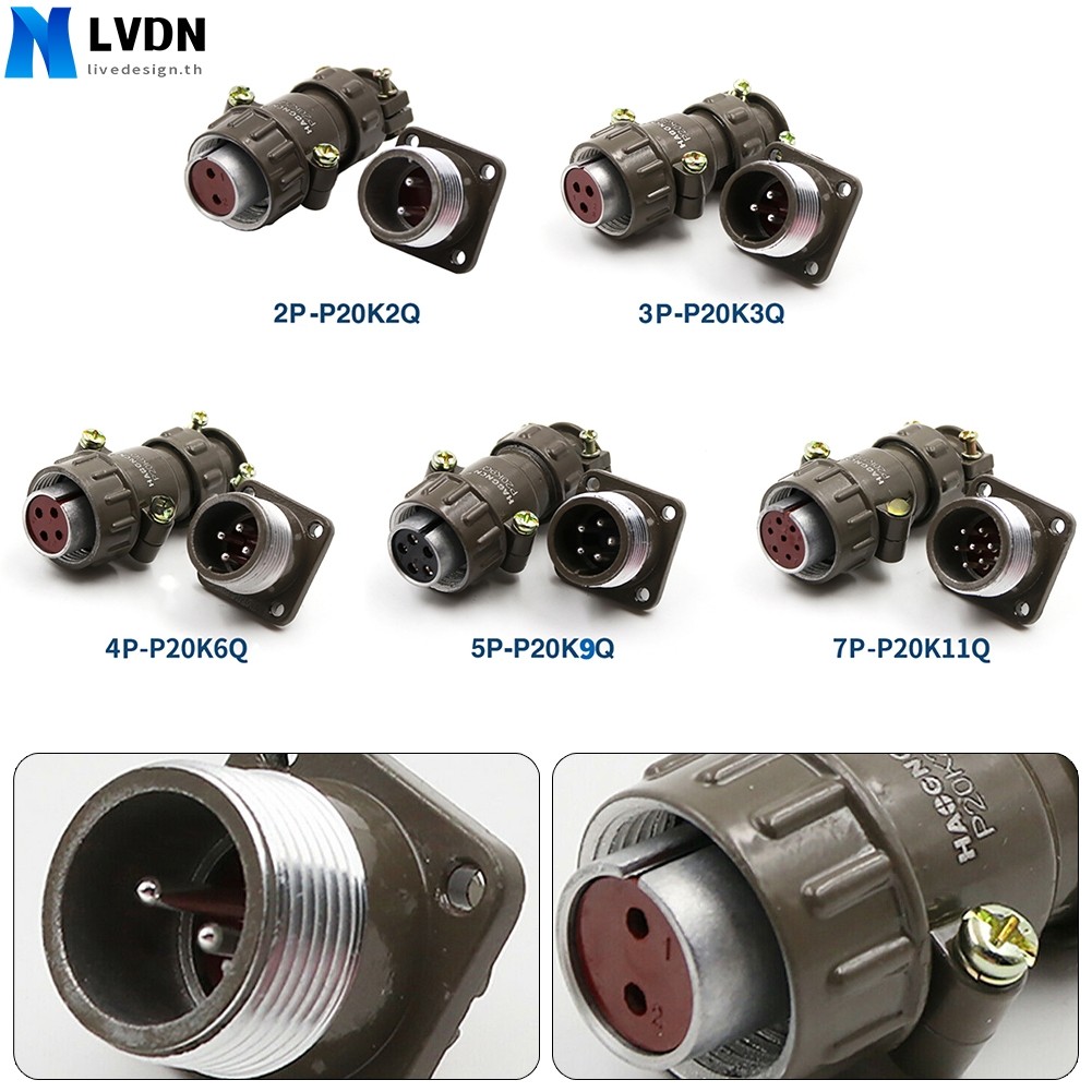 [LVDN] Metal P20K6Q Contacts 2-7 Pin Aviation Connector M20 Panel Mount Flange