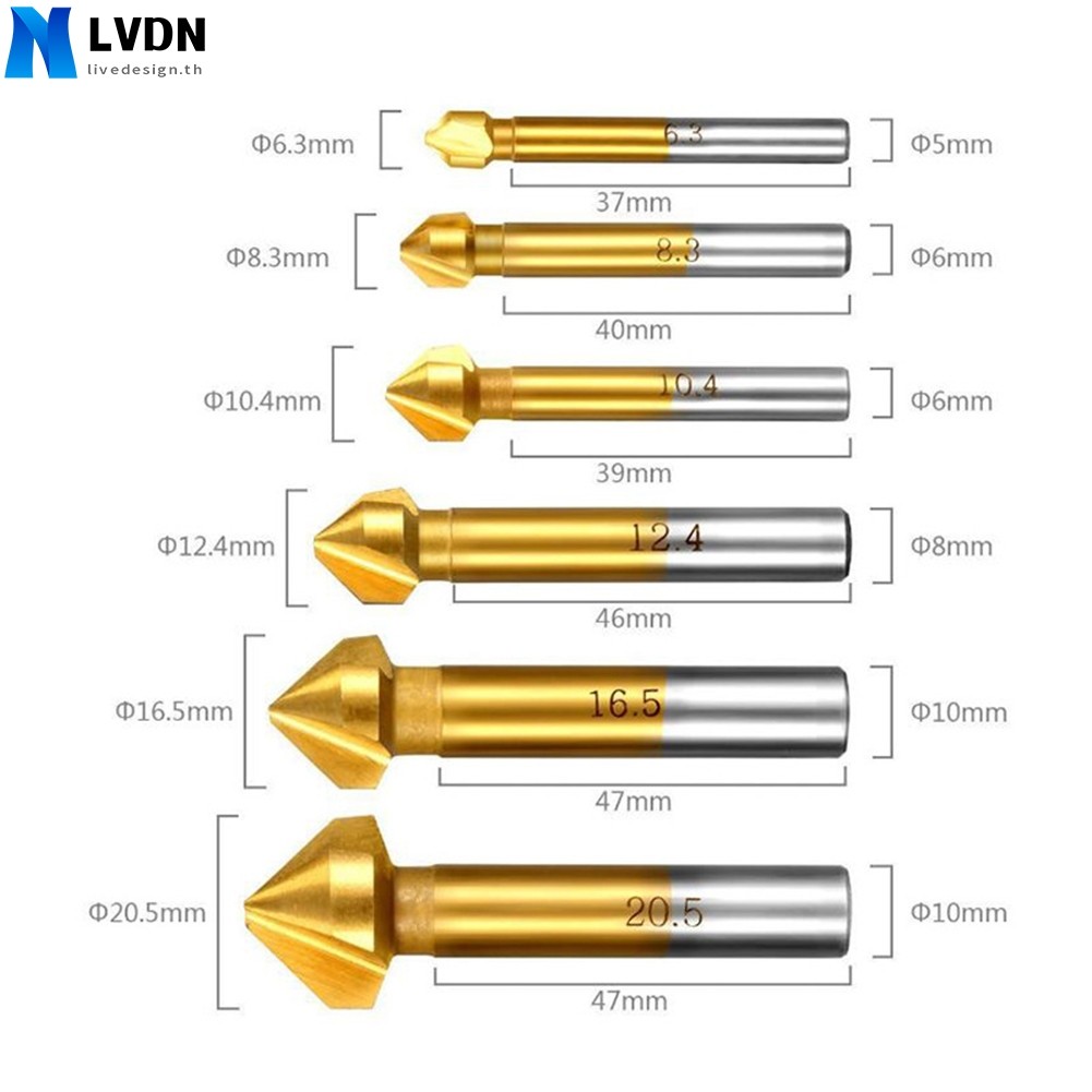[LVDN] 3Flute Countersink เจาะ Bit 90 องศา Chamfering เครื่องมือเครื่องตัด Chamfer 6.3-20.5 มม.