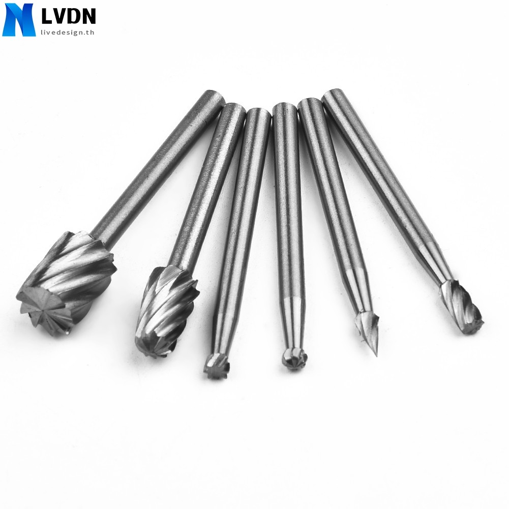 [LVDN] 6 ชิ้น/เซ็ต HSS Router Drill Bits Kit Rotary Burrs เครื่องมือไม้แกะสลักโลหะมิลลิ่ง