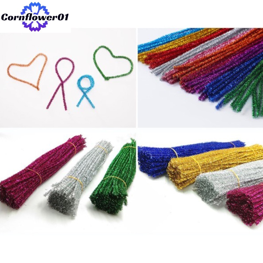 [Cornflower] 100 Tinsel Sparkle Pipe Cleaners Sparkle XmasChenille Craft Stems