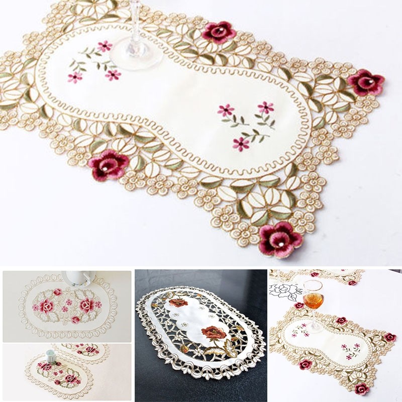 W-HOTing Table Place Mat Vintage ปักลูกไม้ผ้า Placemat 30*45 ซม.ดอกไม้