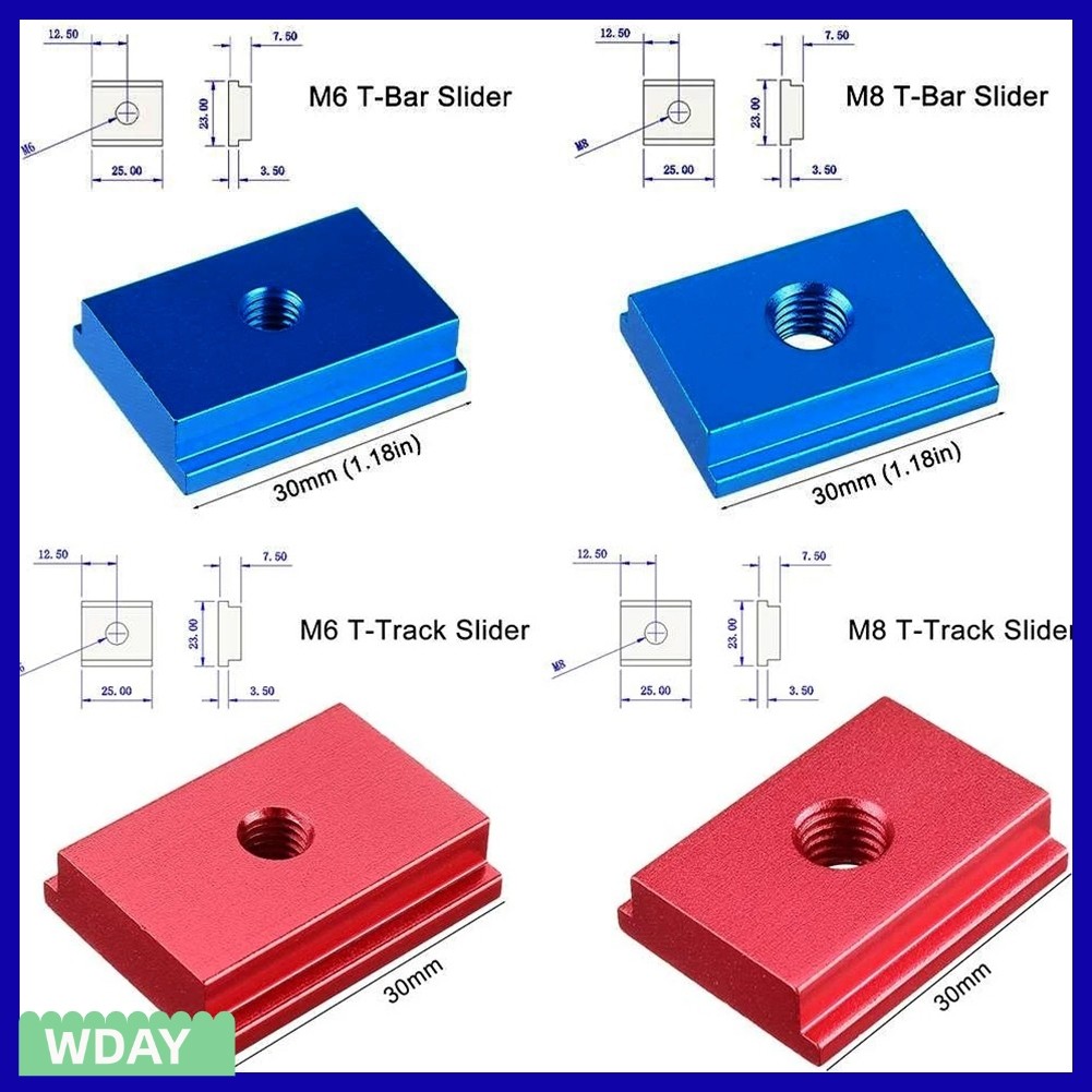 W-HOT1pc M6/M8 T-track Slider อลูมิเนียม T Slot Nut สําหรับเครื่องมืองานไม้สีแดง/สีฟ้า