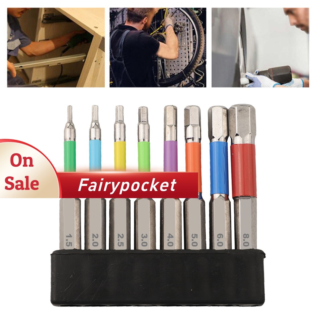 [FBT]8PCS 65 มม.สีแม่เหล็กสําหรับหกเหลี่ยม Hex ไขควง Bits เครื่องมือเจาะ H1.5-H8