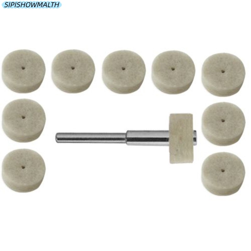 HOT Ready Stock 10pc Felt Buffing Polishing Wheels 1/2" w/ Mandrel Wool เหมาะกับเครื่องมือโรตารี่ราย