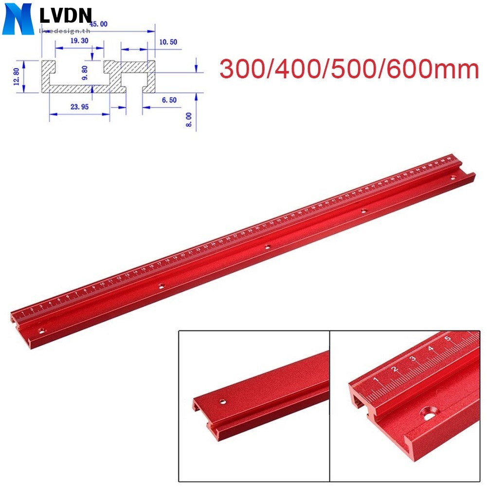 [LVDN] 1PC อลูมิเนียมสีแดง T-Track T-slot Miter Track Jig Fixture Chute พร้อมสเกล