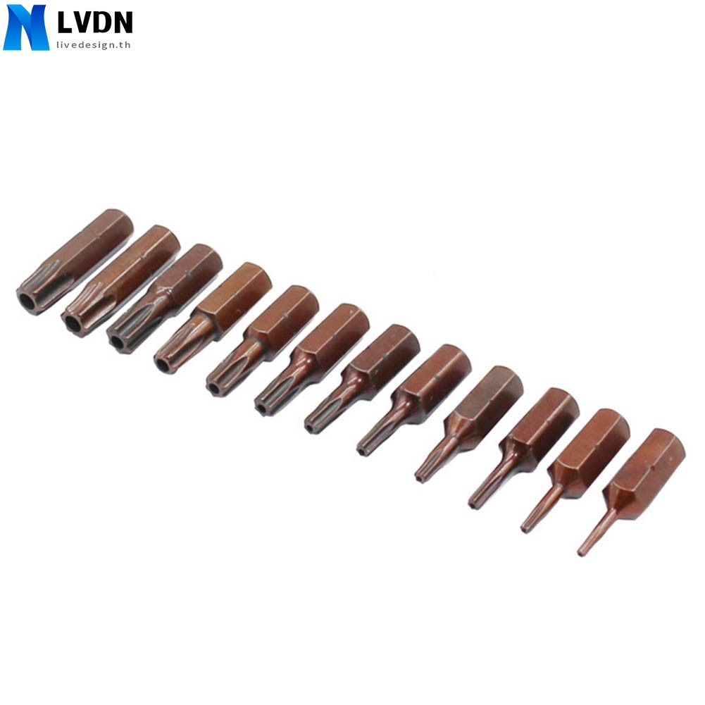 [LVDN] 12 ชิ้นสําหรับดอกไขควง Torx 6.35 มม. Shank 25 มม. สําหรับไขควง Torx พร้อมรูสําหรับ T6-T40
