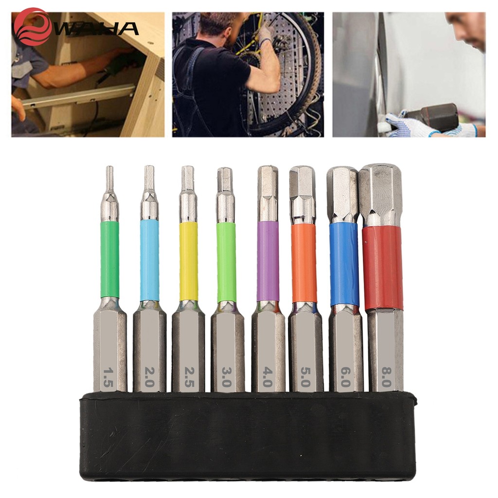 8PCS 65 มม.สีแม่เหล็กสําหรับหกเหลี่ยม Hex ไขควง Bits เจาะเครื่องมือ H1.5-H8