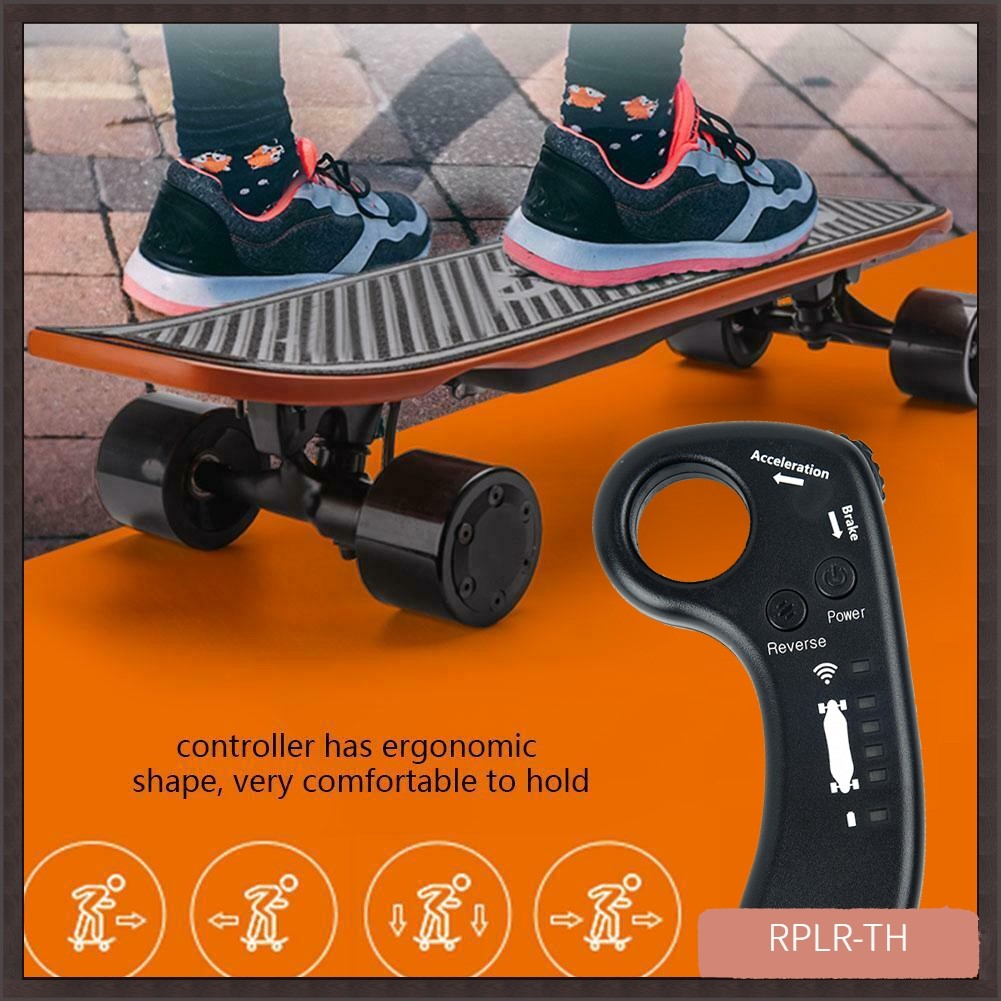สเก็ตบอร์ดไฟฟ้า.Longboard ควบคุมด้วยรีโมทและมี indicators ของพลังงาน