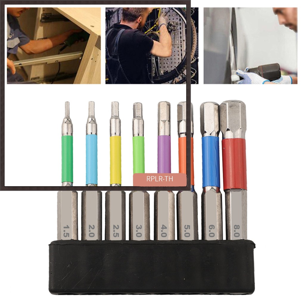 <RPLR> 8PCS 65 มม.สีแม่เหล็กสําหรับหกเหลี่ยมหัวHexไขควงStringเครื่องมือH1.5-H8