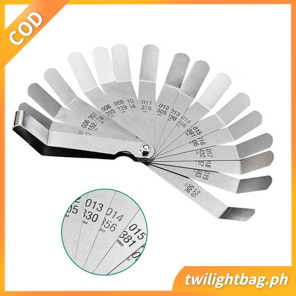 1 ชุด 16 Blades Feeler Gauge 0.127to 0.508mm Stainless Steel Gap Metric Filler
