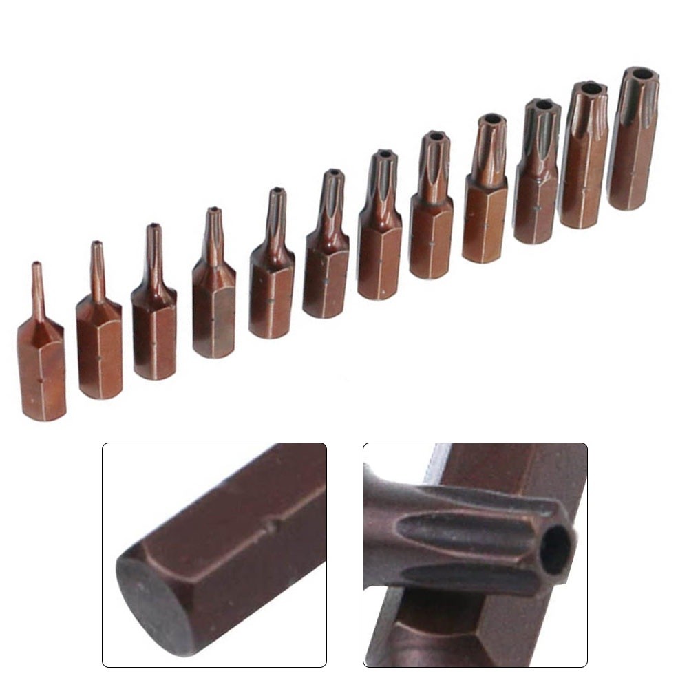 [ราคาต่ํา]12 ชิ้นสําหรับดอกไขควง Torx 6.35 มม. Shank 25 มม. สําหรับไขควง Torx พร้อมรูสําหรับ T6-T40