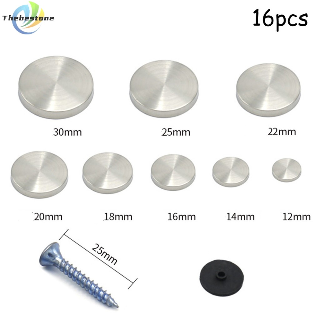 [THEBEST] 16 ชิ้น CHROME ELECTROPPLATED MIRROR SCREW CAP THREADED DISPLAY SCREW CAP