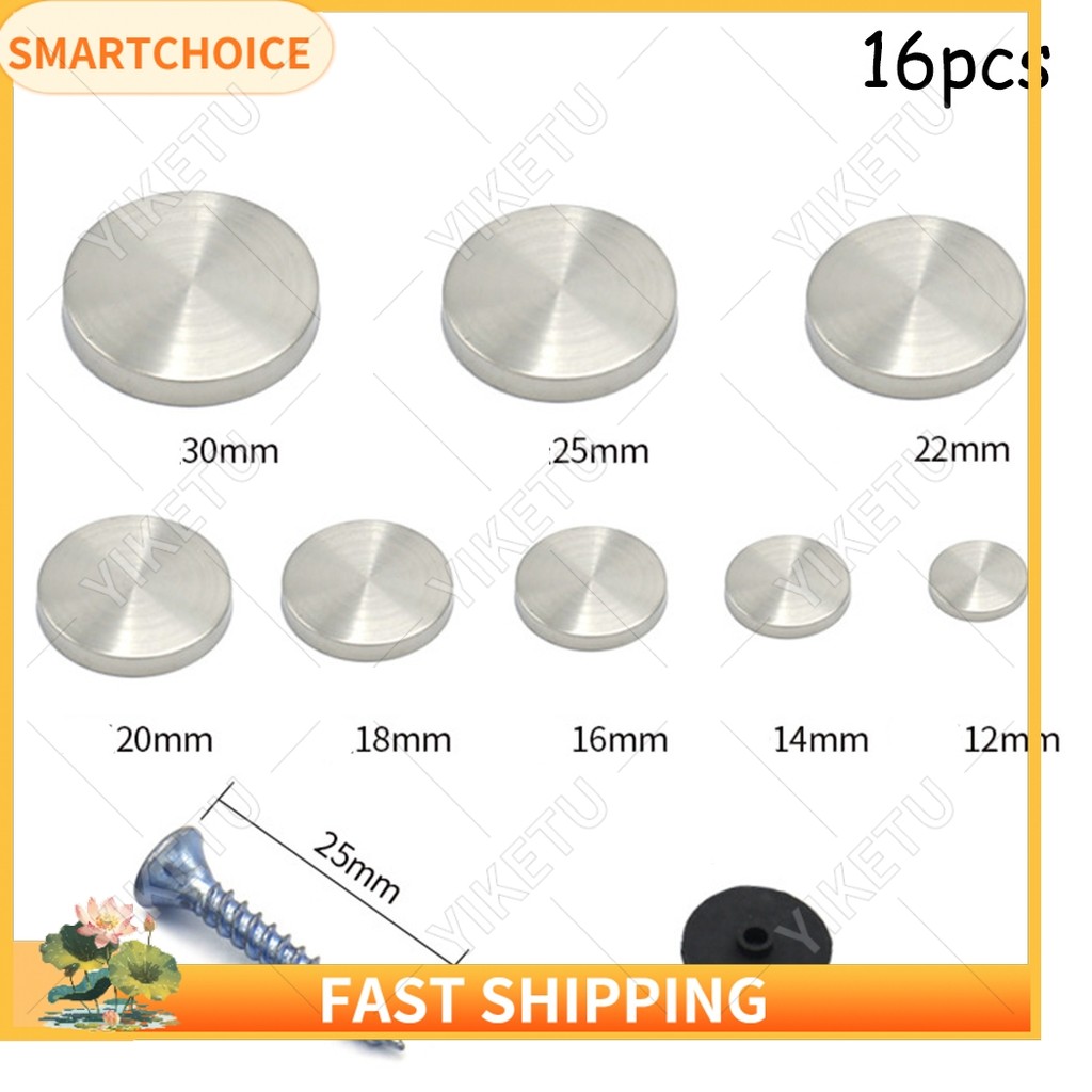 <READY STOCK> 16 ชิ้น CHROME ELECTROPPLATED MIRROR SCREW CAP THREADED DISPLAY SCREW CAP❀