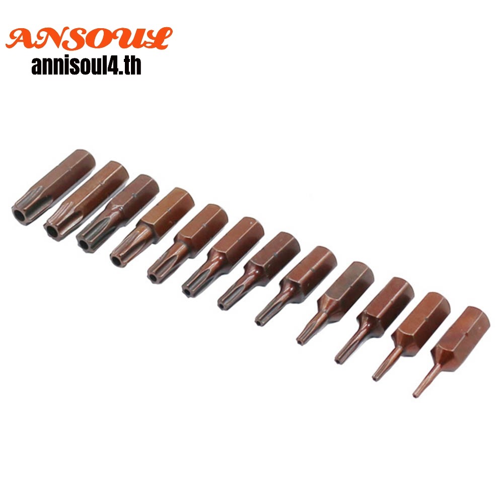 12 ชิ้นสําหรับ Torx ไขควง Bits 6.35 มม. Shank 25 มม.สําหรับ Torx ไขควงรูสําหรับ T6-T40