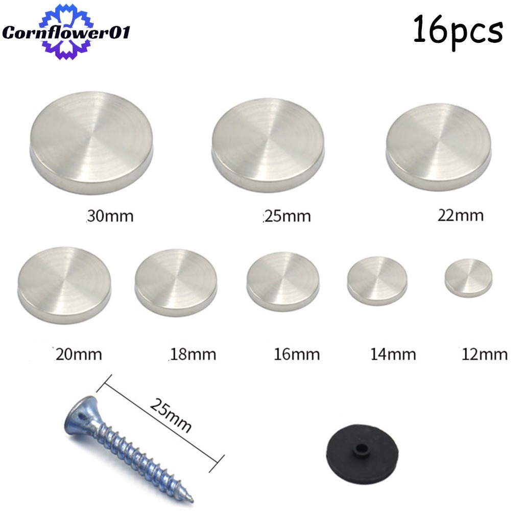 [COFW] 16 ชิ้น CHROME ELECTROPPLATED MIRROR SCREW CAP THREADED DISPLAY SCREW CAP