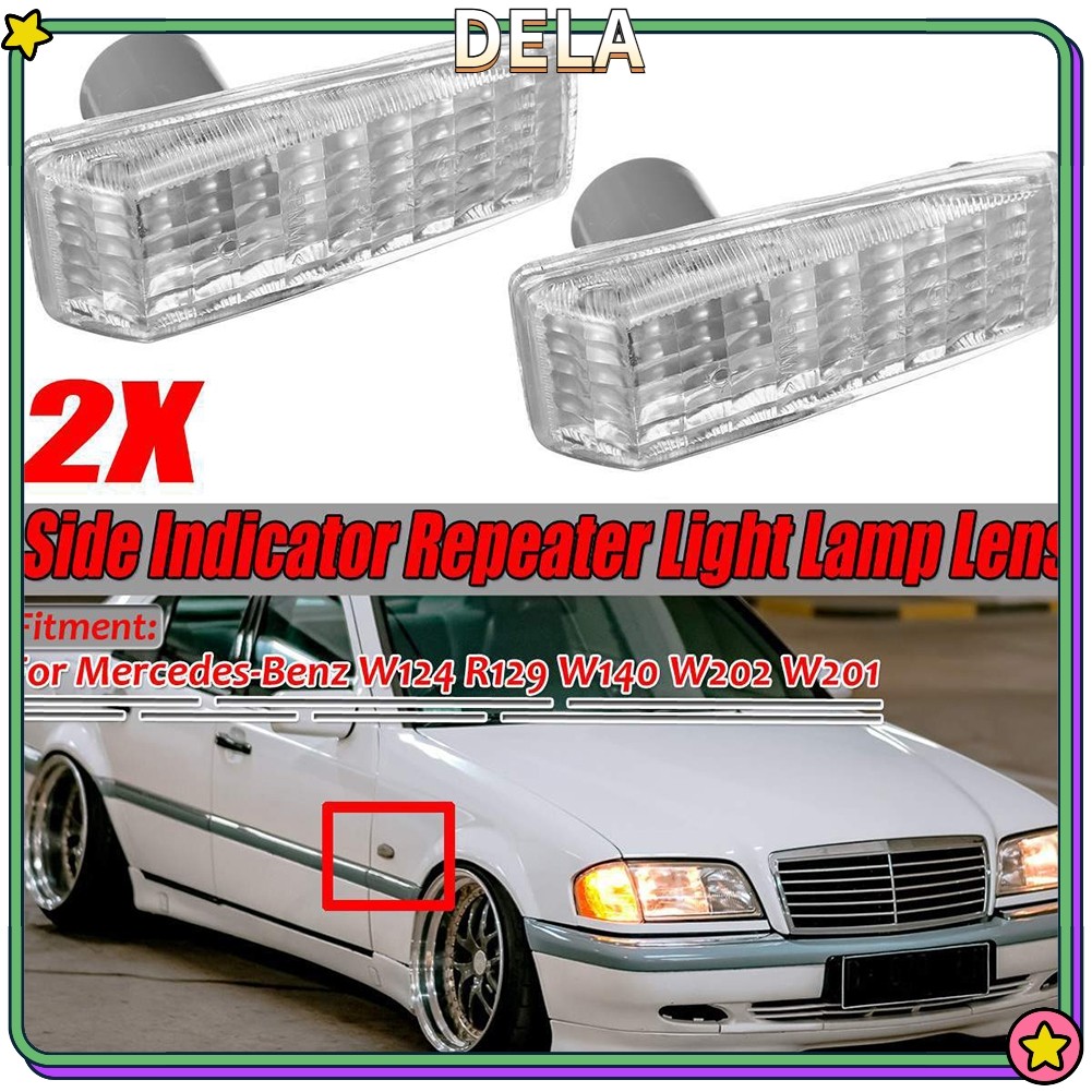DELA HOTCar ไฟเลี้ยวด้านข้างโคมไฟเลนส์ไฟเลี้ยวสําหรับ Benz W124 R129 W140 W202 W201