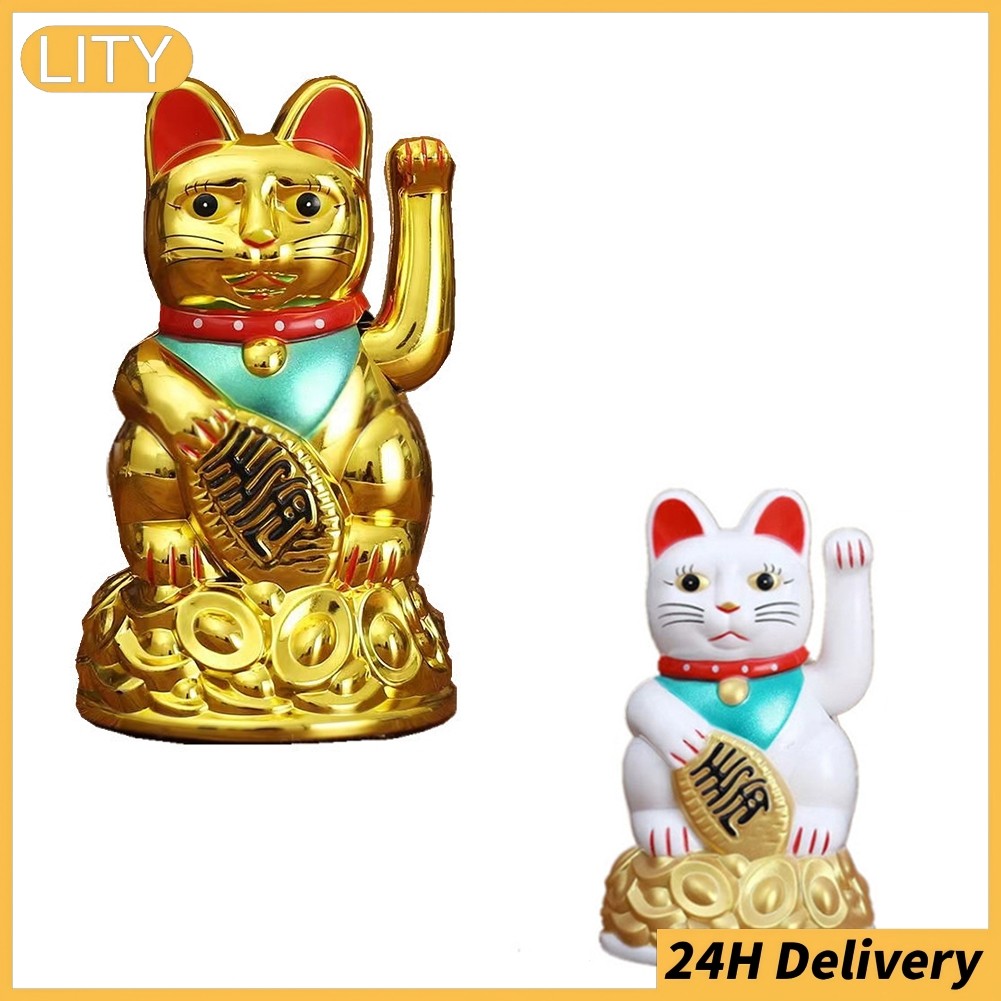 ⚡จัดส่งที่รวดเร็ว⚡จีน Lucky Waving Cat Beckoning Maneki Neko Gold Fortune Feng Shui 6.5\" นิ้ว