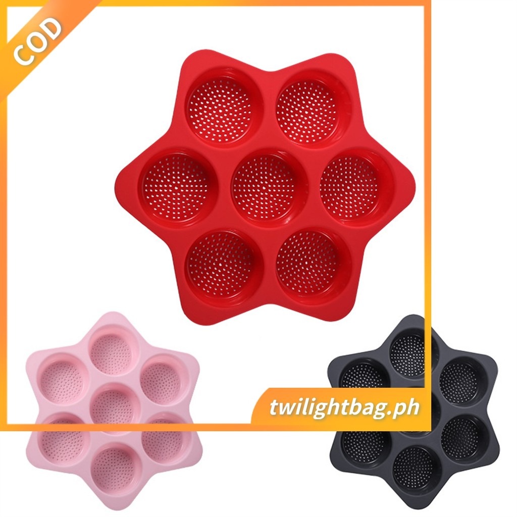 7 ช่องซิลิโคน Non แฮมเบอร์เกอร์ Bun Burger Bun Pan ถาดอบเค้ก