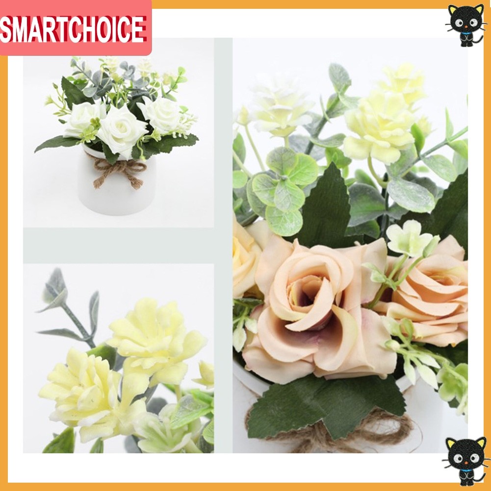 [DEC-สินค้าใหม่] Silk Rose Eucalyptus Camellia ดอกไม้ประดิษฐ์กระถางต้นไม้ Nordic Home Office❀