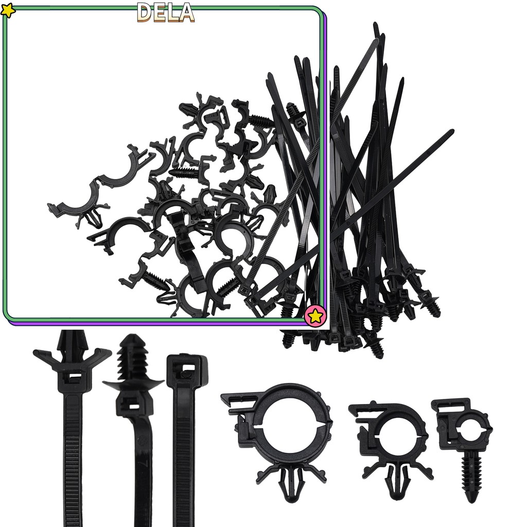 DELA HOT45Pcs Push Mount Cable สําหรับ Zip Tie พร้อมคลิปลวดรถยนต์, สําหรับ Universa