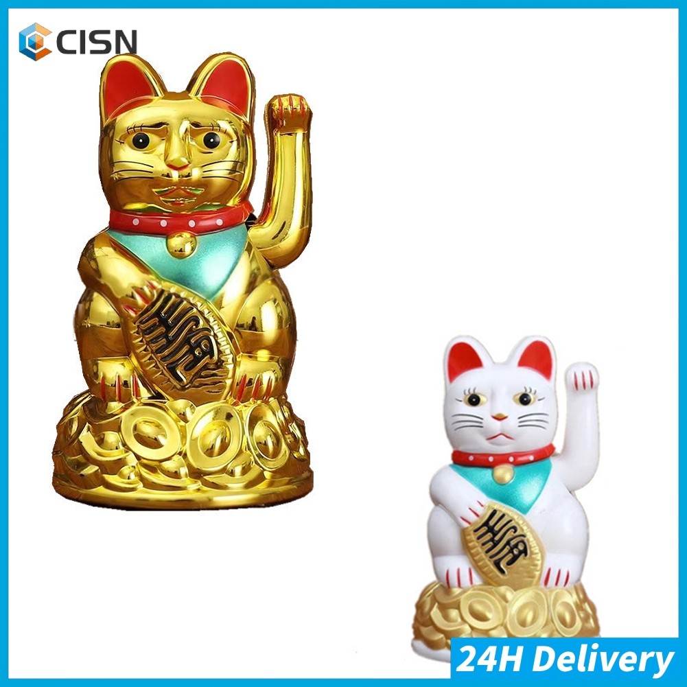 ⚡จัดส่งที่รวดเร็ว⚡จีน Lucky Waving Cat Beckoning Maneki Neko Gold Fortune Feng Shui 6.5\" นิ้ว