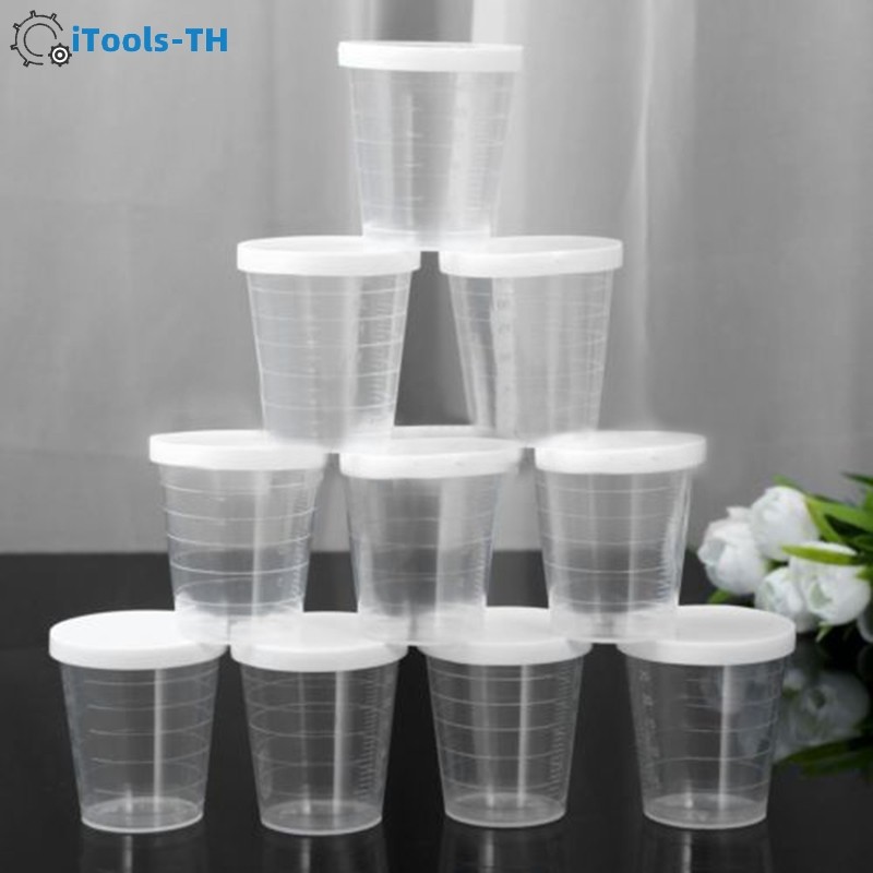 [iTools] 10 ชิ้น 100 มล. ถ้วยตวงยาพร้อมฝาปิดสีขาวภาชนะใส