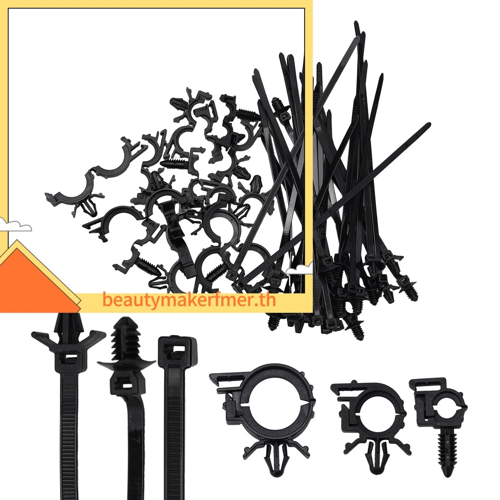 BUMKFM45 ชิ้น Push Mount Cable Zip Tie พร้อมคลิปหนีบสายไฟรถยนต์, Universa