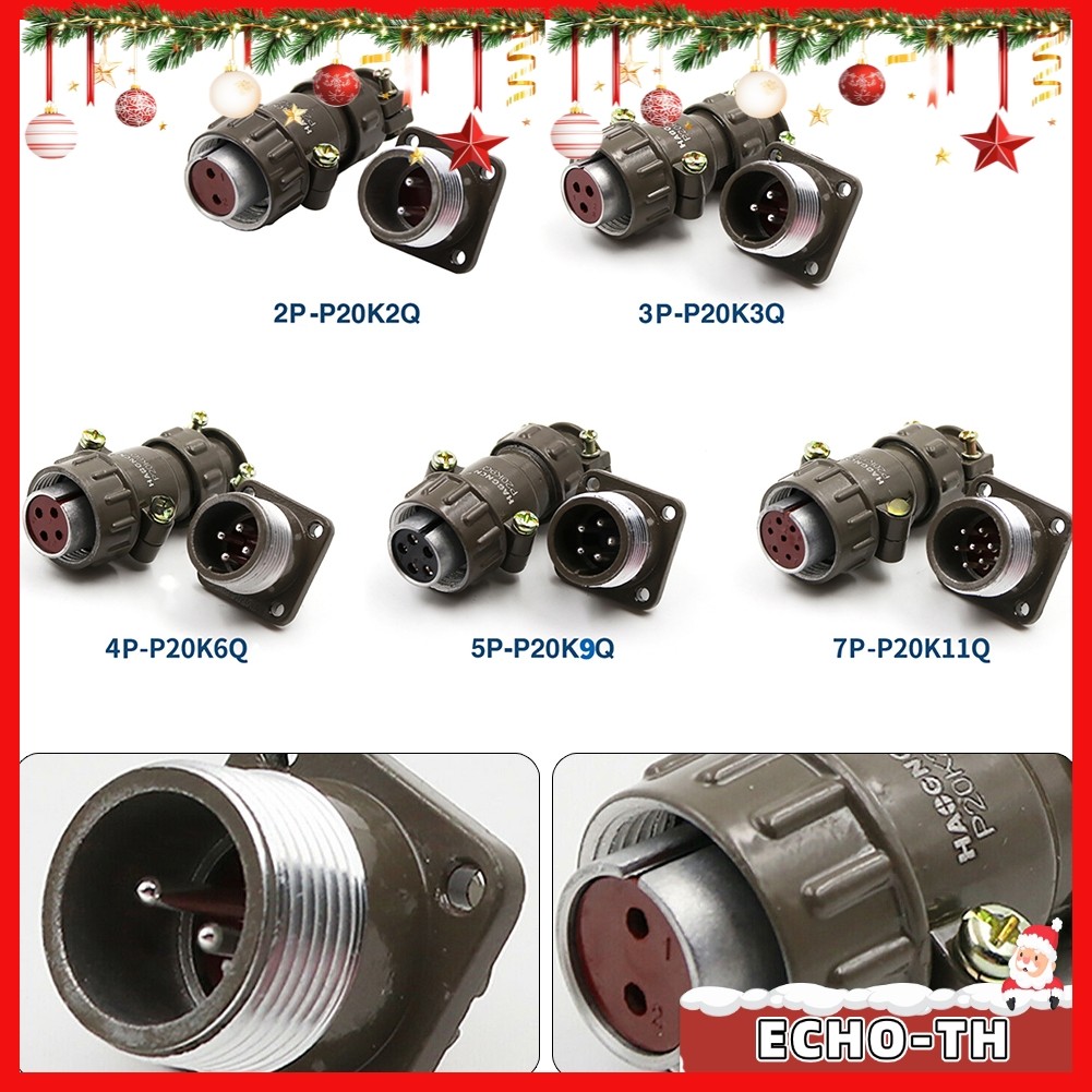 ECHOMetal P20K6Q Contacts 2-7 Pin Aviation Connector M20 แผง Mount Flange