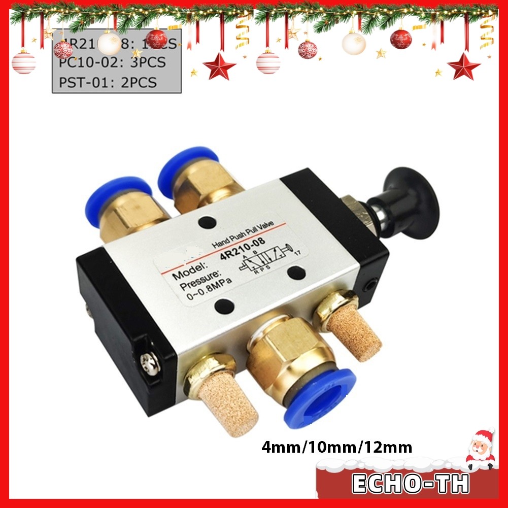 ECHO4R210-08 Push Pull Pneumatic Valve 5 Ways 2 Pos /4in BSPT& Connector Silencer